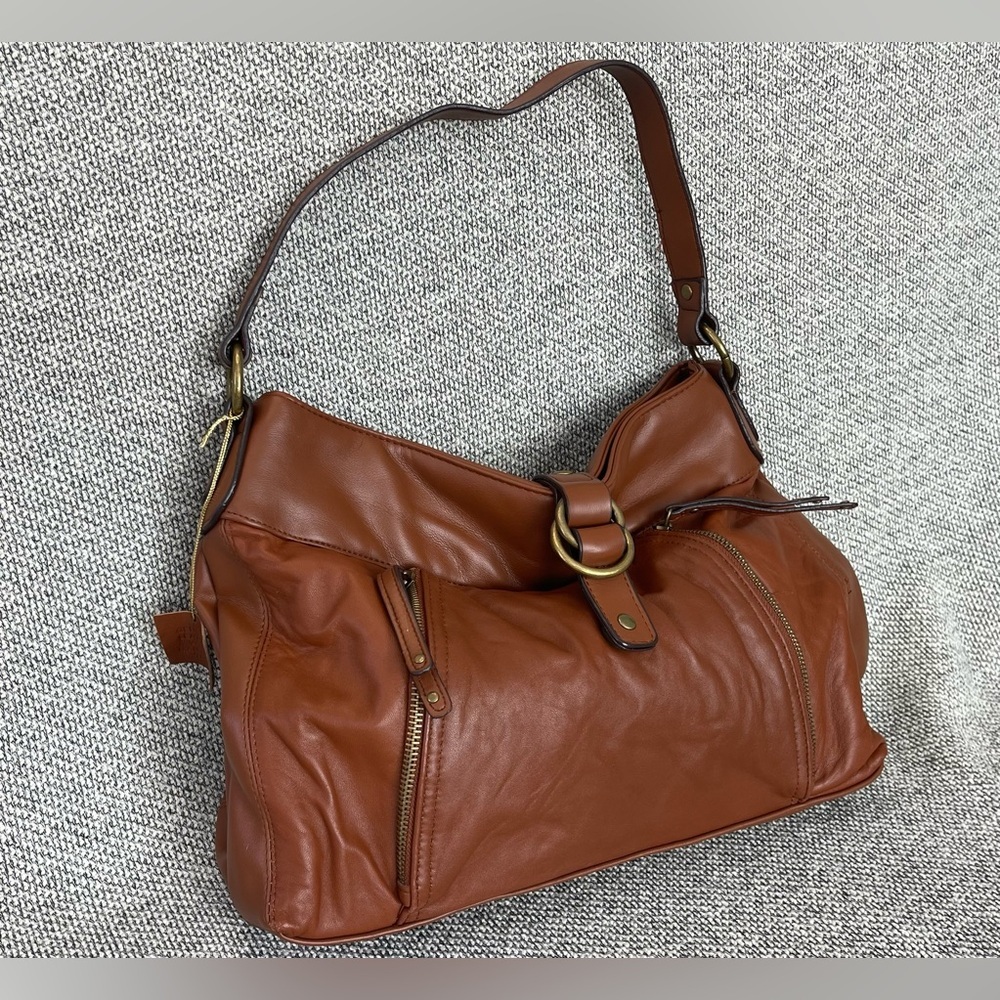 Brown Genuine Leather Hobo Bag with Slouch Design Shoulder Bag